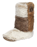 Florence Longer Length Luxury Faux Fur Slipper Boots in Patchwork Ferret