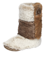 Florence Longer Length Luxury Faux Fur Slipper Boots in Patchwork Ferret