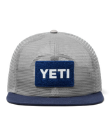 The Yeti Mens Velcro Badge Flat Brim Mesh Cap in Grey & Navy