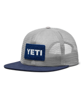 The Yeti Mens Velcro Badge Flat Brim Mesh Cap in Grey & Navy