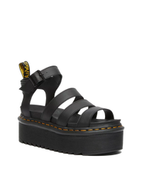 The Dr Martens Womens Blaire Quad Hydro Leather Platform Gladiator Sandals in Black Hydro