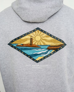 The Salt Water Seeker Mens Golden Hoodie in Grey Melange