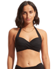 The Seafolly Womens Collective Twist Soft Cup Halter Bikini Top in Black