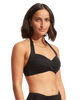 The Seafolly Womens Collective Twist Soft Cup Halter Bikini Top in Black