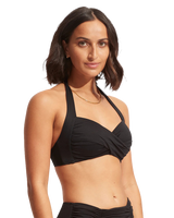 The Seafolly Womens Collective Twist Soft Cup Halter Bikini Top in Black