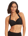 The Seafolly Womens Collective Twist Soft Cup Halter Bikini Top in Black