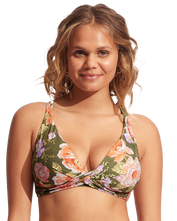 The Seafolly Womens Paradise Garden DD Wrap Front Bikini Top in Avocado