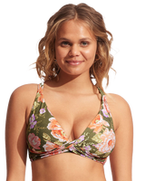 The Seafolly Womens Paradise Garden DD Wrap Front Bikini Top in Avocado