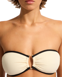 The Seafolly Womens Beach Bound Ring Front Bandeau Bikini Top in Ecru