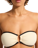 The Seafolly Womens Beach Bound Ring Front Bandeau Bikini Top in Ecru