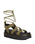 The Dr Martens Womens Nartilla Tumbled Nubuck Lace Up Gladiator Sandals in Muted Olive