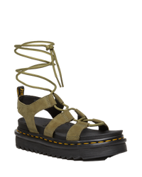 The Dr Martens Womens Nartilla Tumbled Nubuck Lace Up Gladiator Sandals in Muted Olive