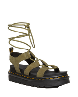 The Dr Martens Womens Nartilla Tumbled Nubuck Lace Up Gladiator Sandals in Muted Olive