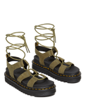 The Dr Martens Womens Nartilla Tumbled Nubuck Lace Up Gladiator Sandals in Muted Olive