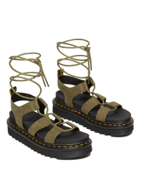 The Dr Martens Womens Nartilla Tumbled Nubuck Lace Up Gladiator Sandals in Muted Olive