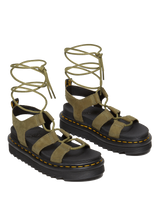 The Dr Martens Womens Nartilla Tumbled Nubuck Lace Up Gladiator Sandals in Muted Olive