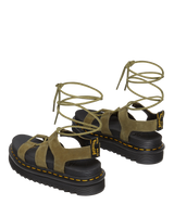 The Dr Martens Womens Nartilla Tumbled Nubuck Lace Up Gladiator Sandals in Muted Olive