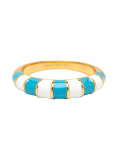 The Pura Vida Striped Enamel Gold Ring in Blue & White