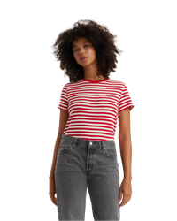 The Levi's® Womens Perfect T-Shirt in Sandy Stripe Script Red