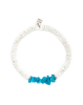 The Pura Vida Puka Shell Turquoise Stretch Bracelet in White