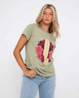 The Born by the Sea Womens Surfboard T-Shirt in Pistachio