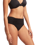 The Seafolly Womens Collective Gathered Front Retro Bikini Bottoms in Black