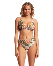 The Seafolly Womens Paradise Garden High Waisted Bikini Bottoms in Avocado