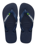 The Havaianas Mens Brazil Logo Flip Flops in Navy Blue