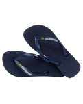 The Havaianas Mens Brazil Logo Flip Flops in Navy Blue