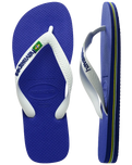 The Havaianas Mens Brazil Logo Flip Flops in Marine Blue