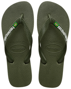 The Havaianas Mens Brazil Logo Flip Flops in Green