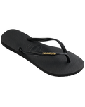 The Havaianas Womens Slim Logo Metallic Flip Flops in Black