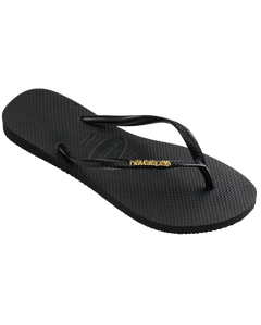 The Havaianas Womens Slim Logo Metallic Flip Flops in Black