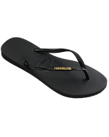 The Havaianas Womens Slim Logo Metallic Flip Flops in Black