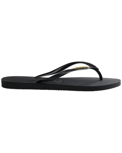 The Havaianas Womens Slim Logo Metallic Flip Flops in Black