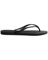 The Havaianas Womens Slim Logo Metallic Flip Flops in Black