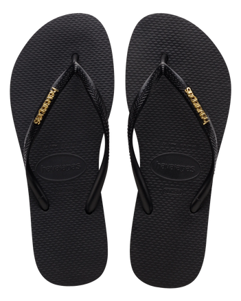 The Havaianas Womens Slim Logo Metallic Flip Flops in Black