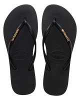 The Havaianas Womens Slim Logo Metallic Flip Flops in Black