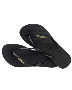 The Havaianas Womens Slim Logo Metallic Flip Flops in Black