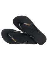 The Havaianas Womens Slim Logo Metallic Flip Flops in Black