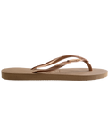 The Havaianas Womens Slim Logo Metallic Flip Flops in Rose Gold