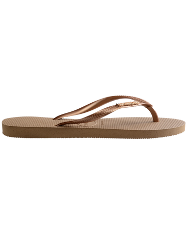 The Havaianas Womens Slim Logo Metallic Flip Flops in Rose Gold