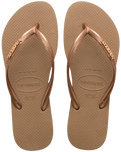 The Havaianas Womens Slim Logo Metallic Flip Flops in Rose Gold