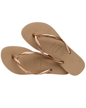 The Havaianas Womens Slim Logo Metallic Flip Flops in Rose Gold