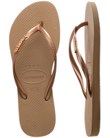 The Havaianas Womens Slim Logo Metallic Flip Flops in Rose Gold