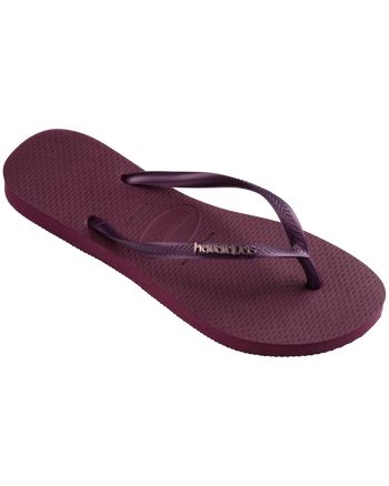 The Havaianas Womens Slim Logo Metallic Flip Flops in Purple Soil