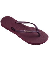 The Havaianas Womens Slim Logo Metallic Flip Flops in Purple Soil