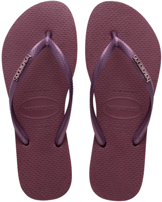 The Havaianas Womens Slim Logo Metallic Flip Flops in Purple Soil