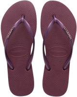 The Havaianas Womens Slim Logo Metallic Flip Flops in Purple Soil