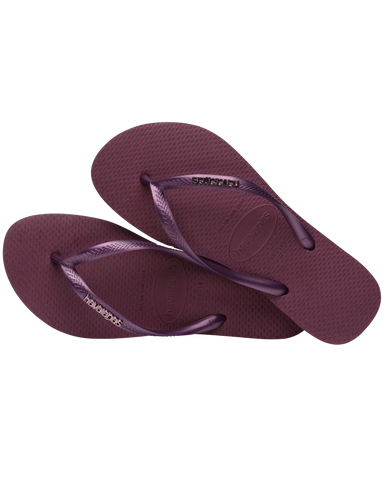 The Havaianas Womens Slim Logo Metallic Flip Flops in Purple Soil